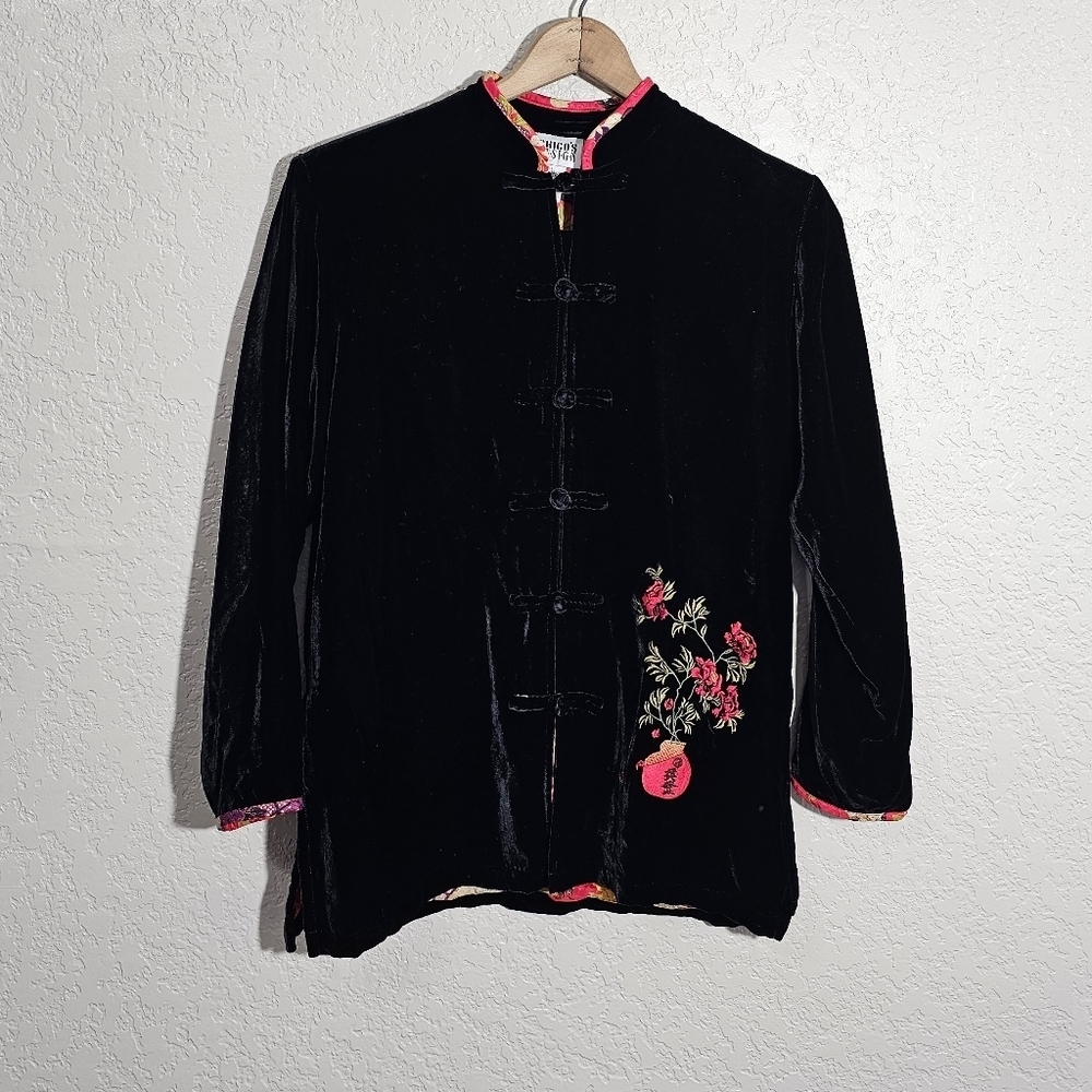 Vintage Chico's Silk Lined Floral Embroidered Velvet Sweater